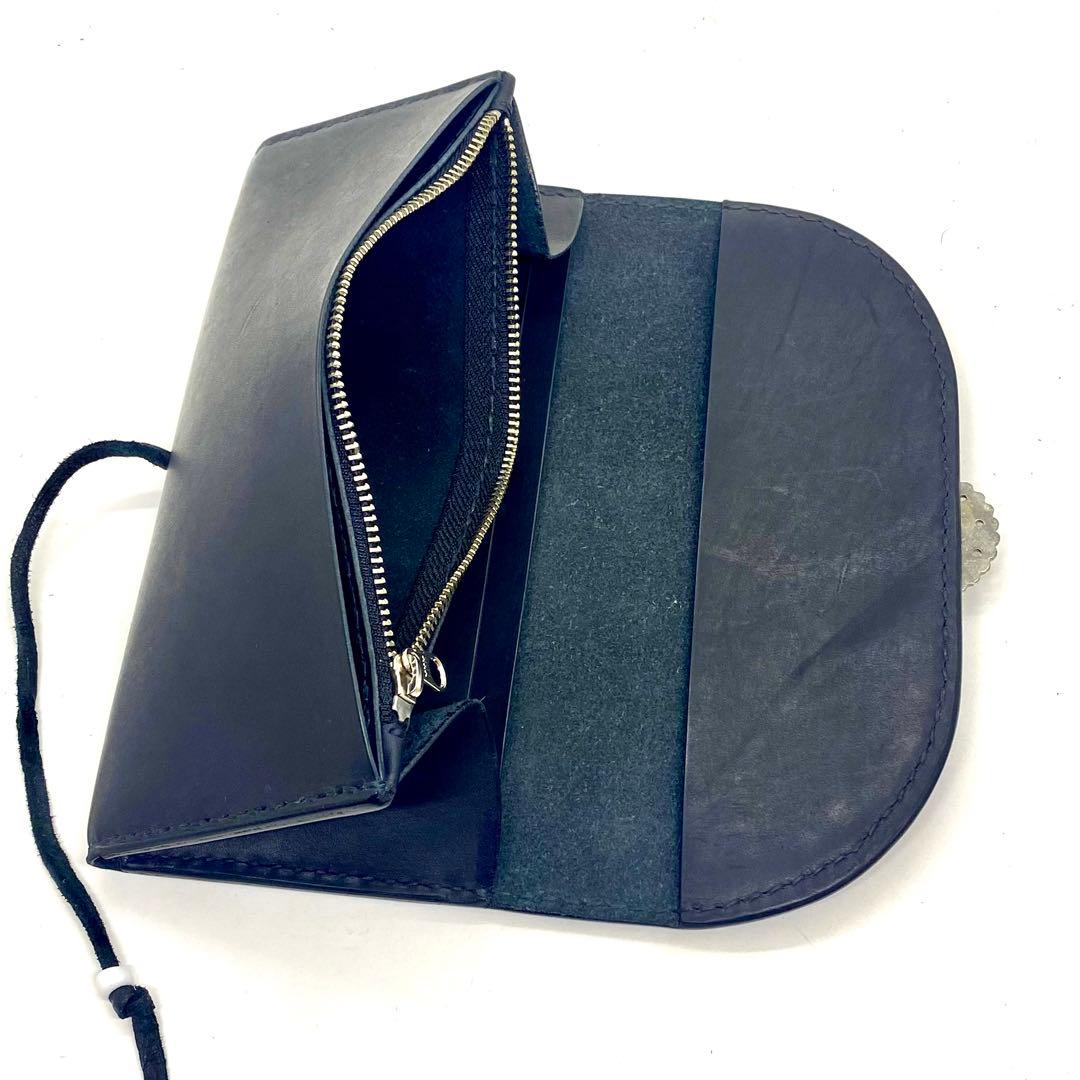 ‼️SALE‼️本革 長財布フラワーコンチョアポロ BKブラック黒　革紐タイプ