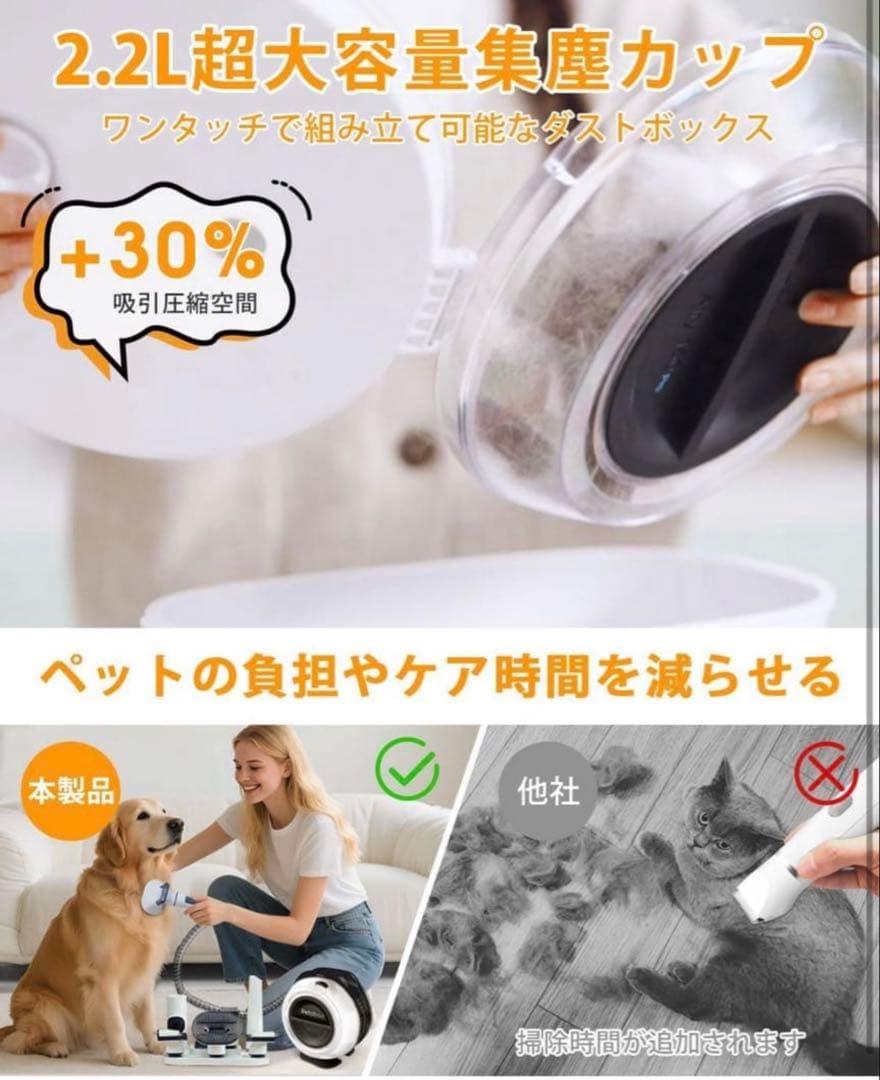 新品 Petaboo ペット バリカン グルーミング掃除機 犬 猫 コードレス