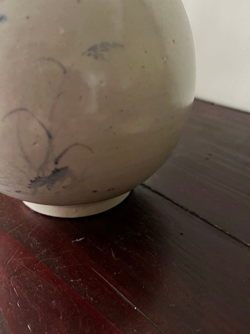 17～18世紀李朝時代後期 染付　金沙里窯系 鳥　青花水禽文盤口瓶 秋草手