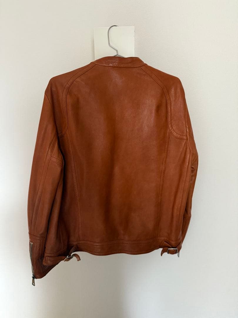【つきのわんこ】GUCCI シングルライダースジャケット ブラウン