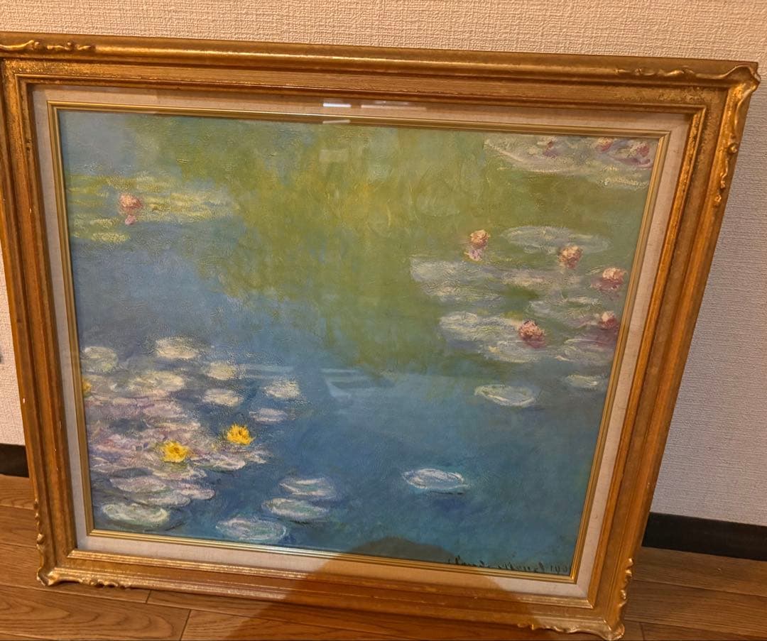 モネ睡蓮 油絵フレームローズゴールド名画インテリア古物ポイント消化