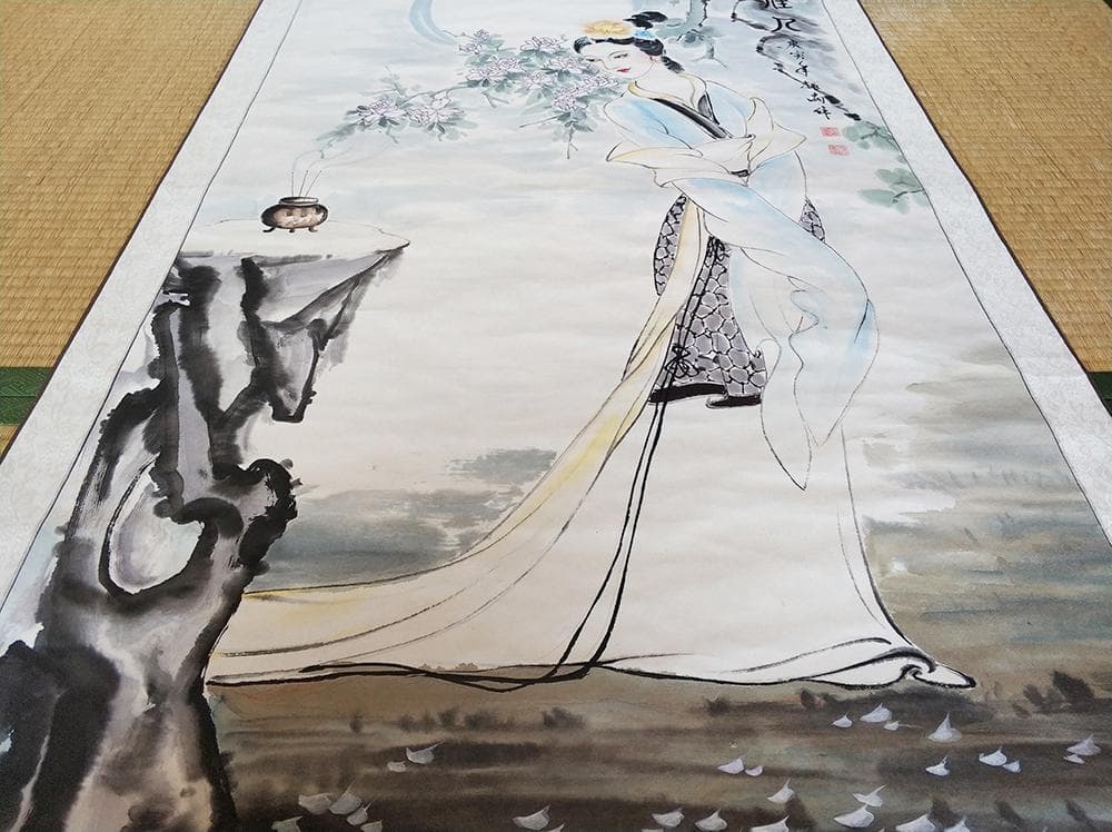 【美】　★ 掛け軸 明月照佳人 ★　肉筆保証　振禹 庚寅年絵　文房書画