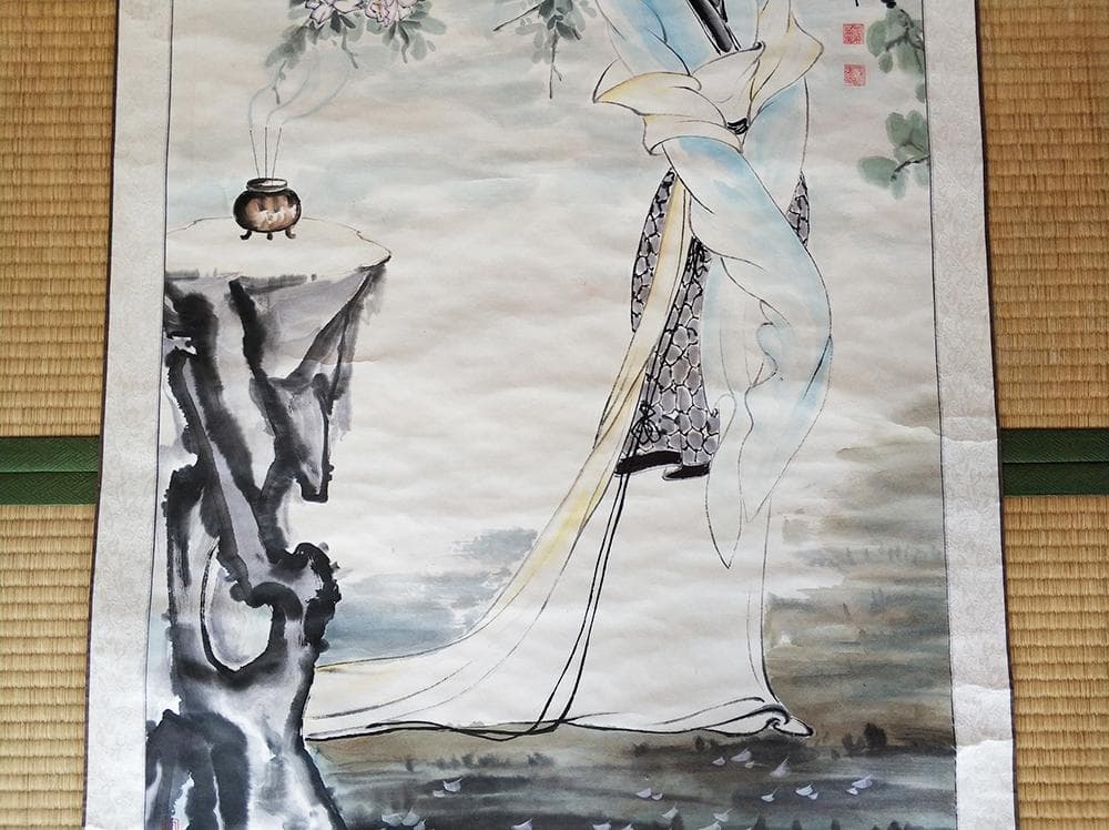 【美】　★ 掛け軸 明月照佳人 ★　肉筆保証　振禹 庚寅年絵　文房書画