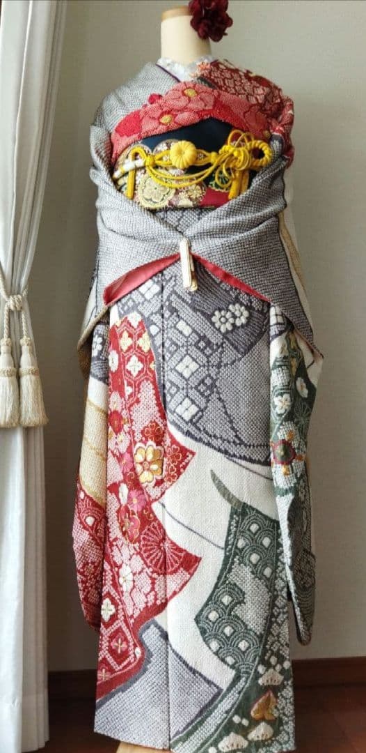 ステラ様　406.総絞りに刺繍　振袖7点セット 正絹　フルセット　成人式