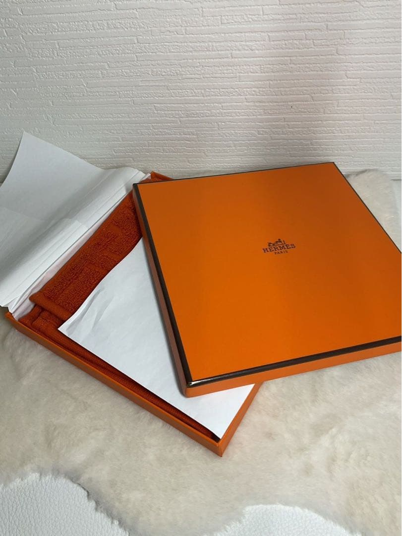 オレンジ パターンタオル 箱付き