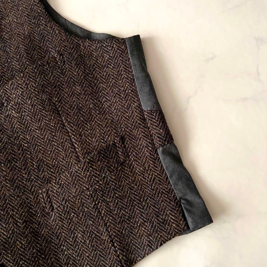 未使用級 ハリスツイード 3L 大きいサイズ ジレ ベスト ヘリンボーン ウール