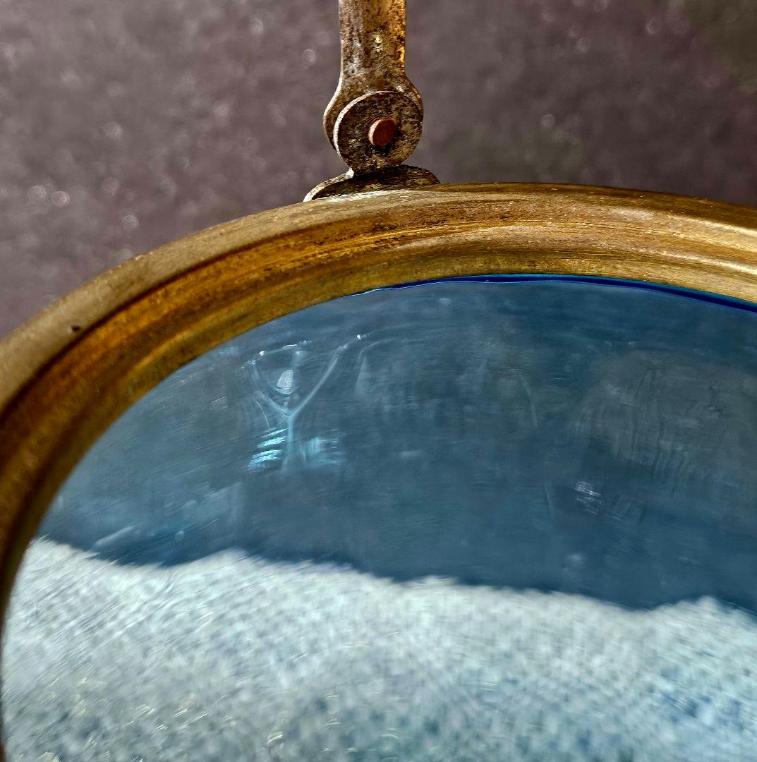 1800年代　欧州アンティーク　青被せ ダイヤ模様　ガラス瓶　キャンディポット