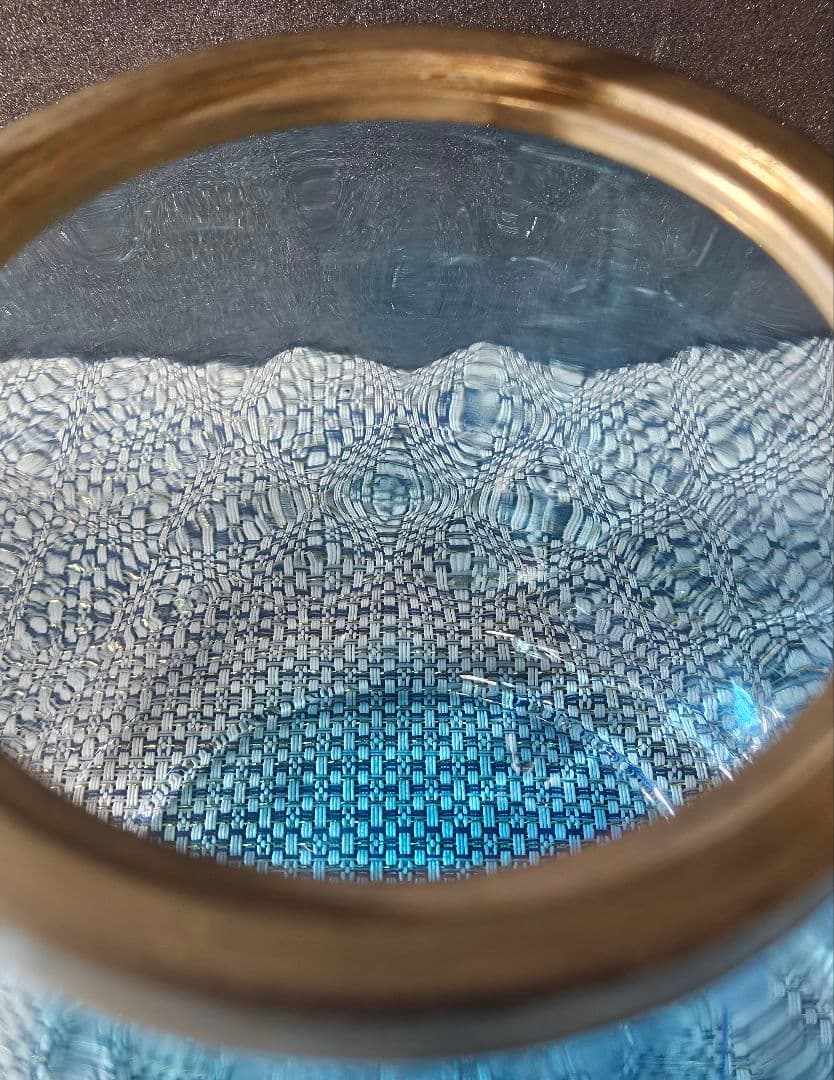 1800年代　欧州アンティーク　青被せ ダイヤ模様　ガラス瓶　キャンディポット