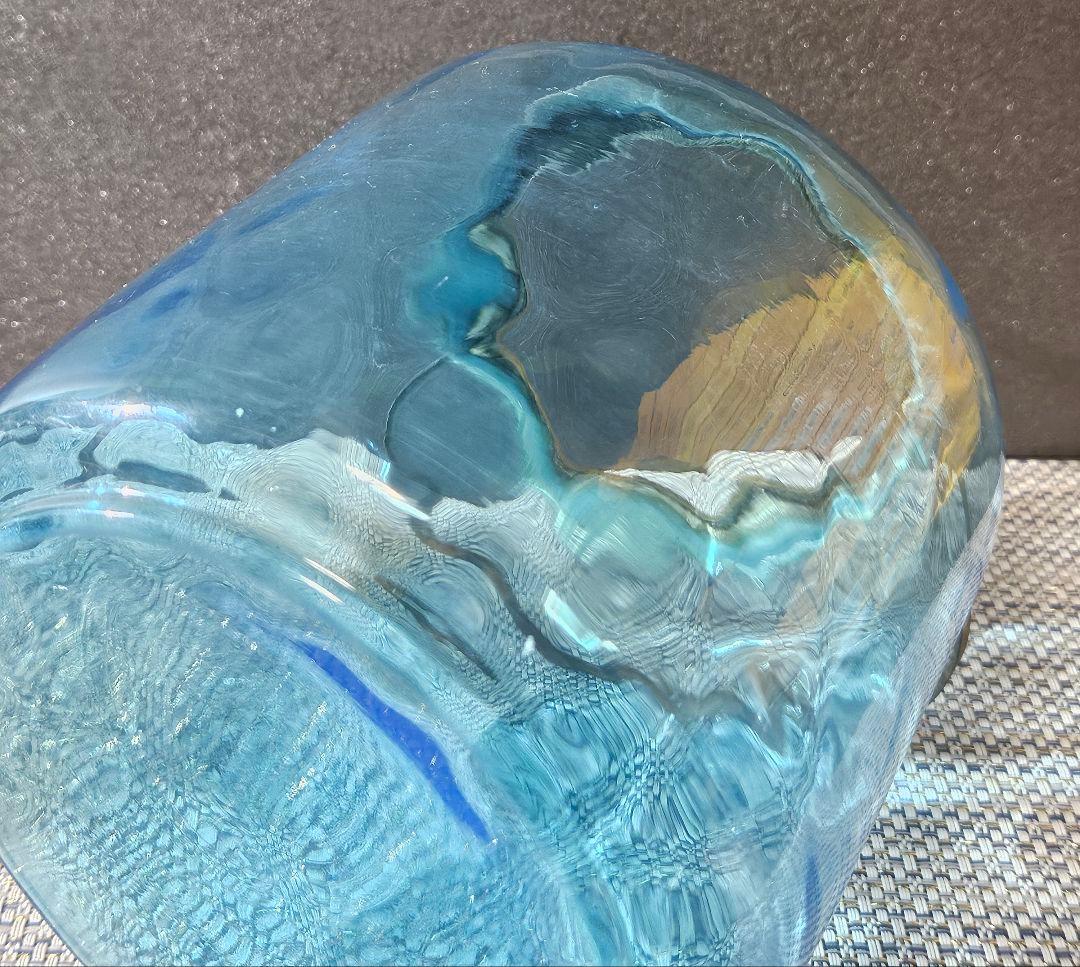 1800年代　欧州アンティーク　青被せ ダイヤ模様　ガラス瓶　キャンディポット