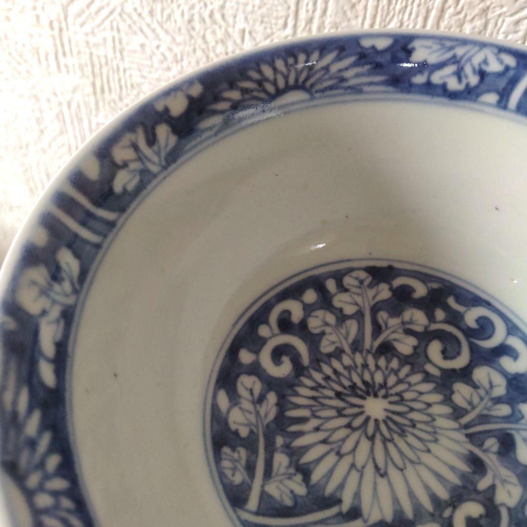 古伊万里染付菊唐草蓋付茶碗道光年製