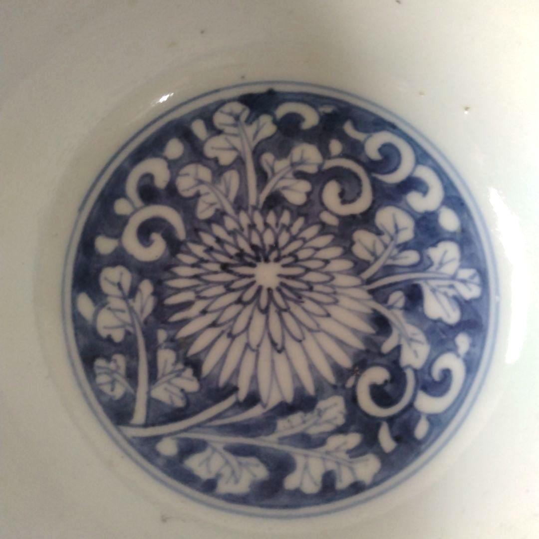 古伊万里染付菊唐草蓋付茶碗道光年製