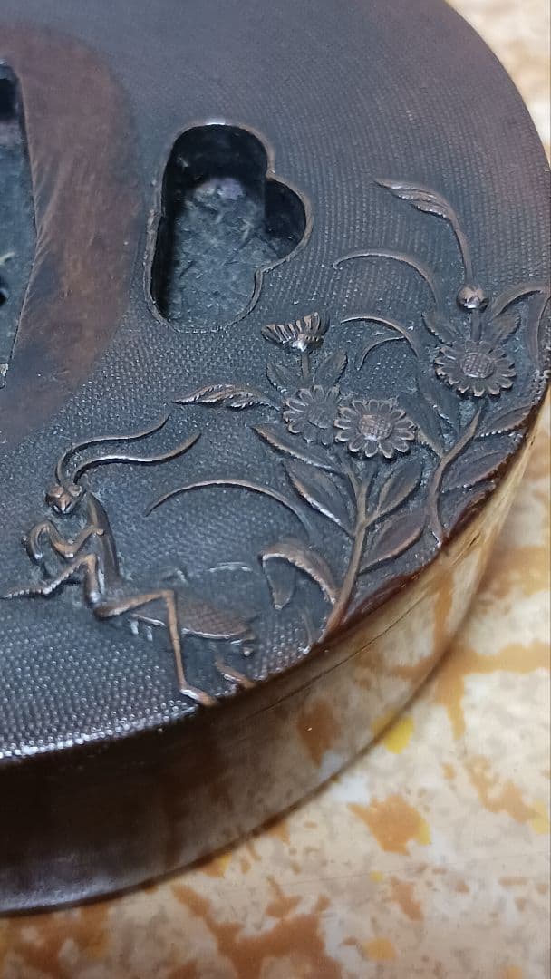 石黒政美　銅製　鍔　水滴　書道　在銘　箱付