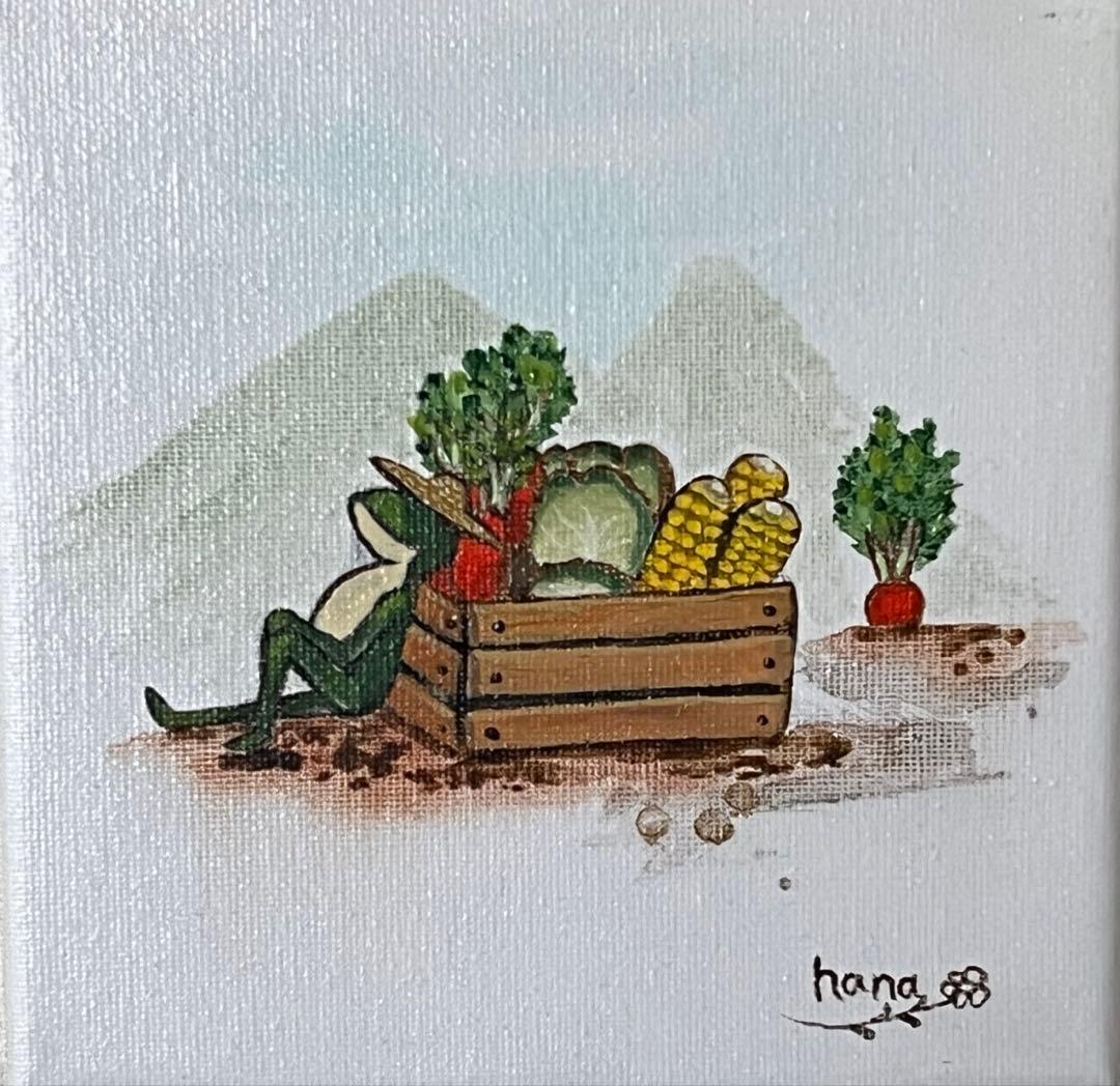 収穫【アクリル画】　絵画　絵　原画　キャンバス画　　抽象画　可愛い　カエル