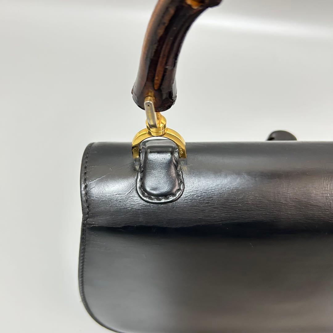 GUCCI グッチ バンブー レザー ハンドバッグ ターンロック ブラック