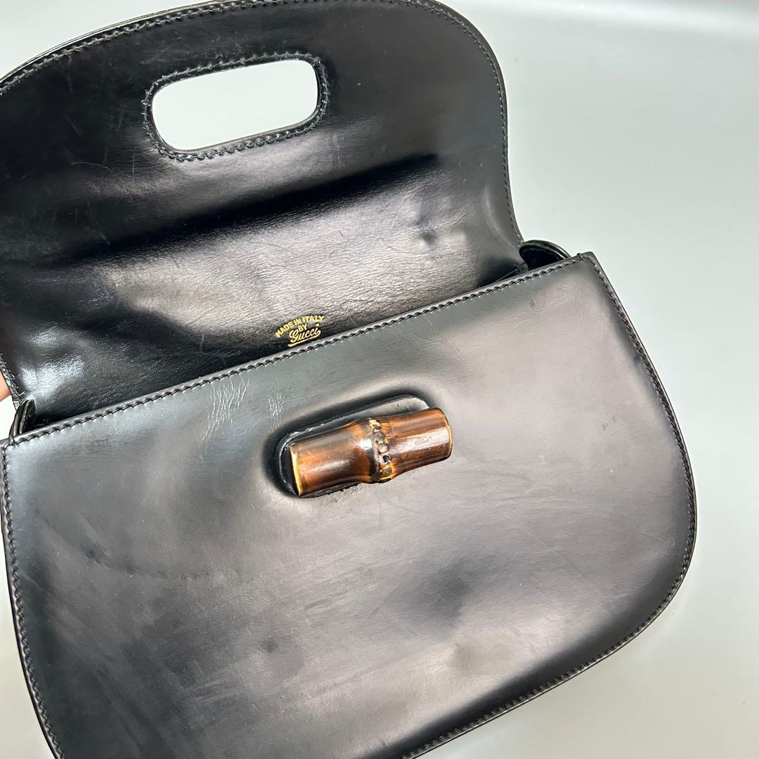 GUCCI グッチ バンブー レザー ハンドバッグ ターンロック ブラック