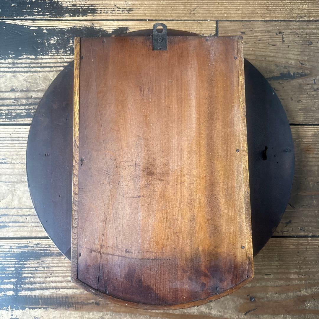 大正頃の吉田時計の木製丸時計　アンティーク時計　電池式