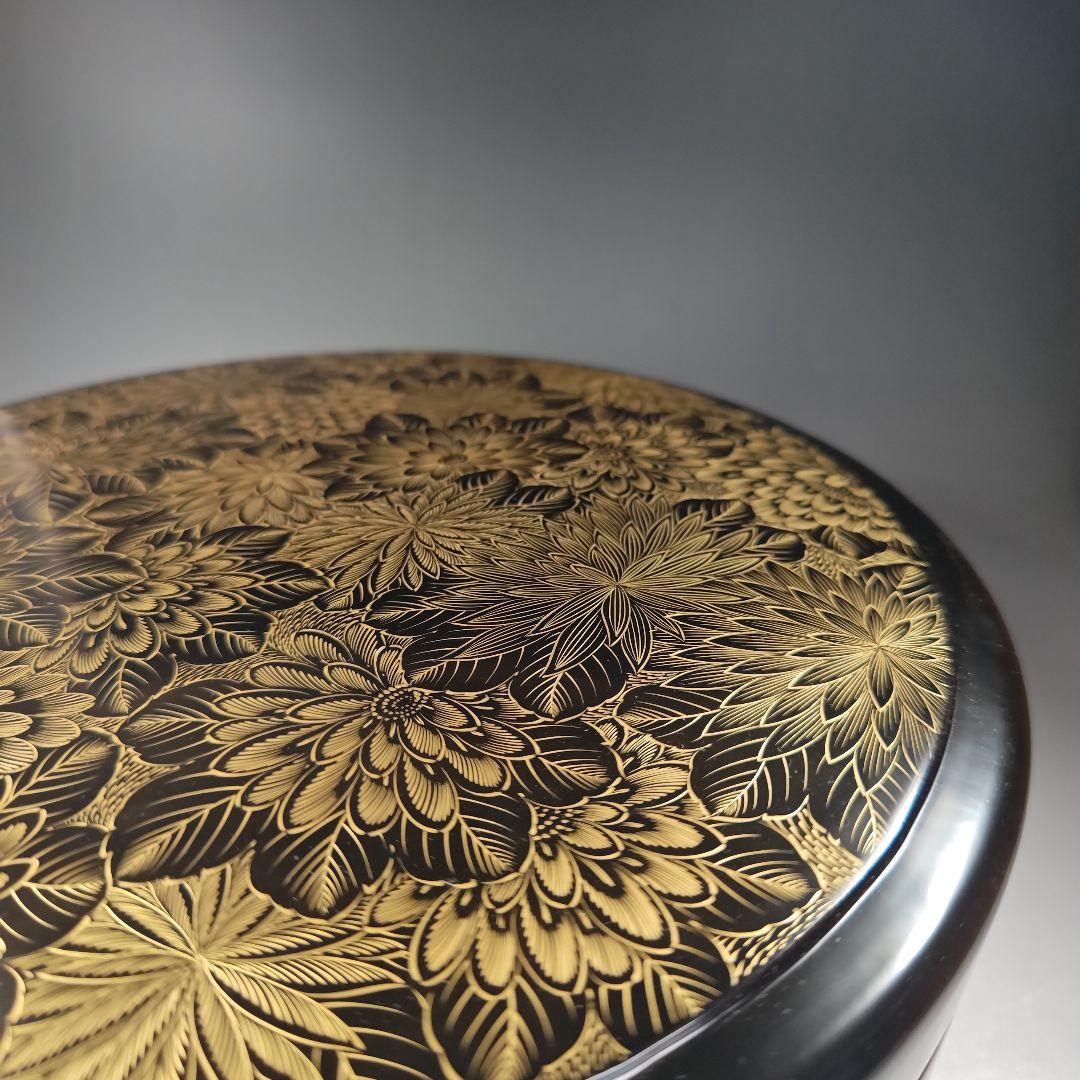 イ873 茶櫃『清光作』『輪島塗沈金菊模様　共箱』茶道具　煎茶道具