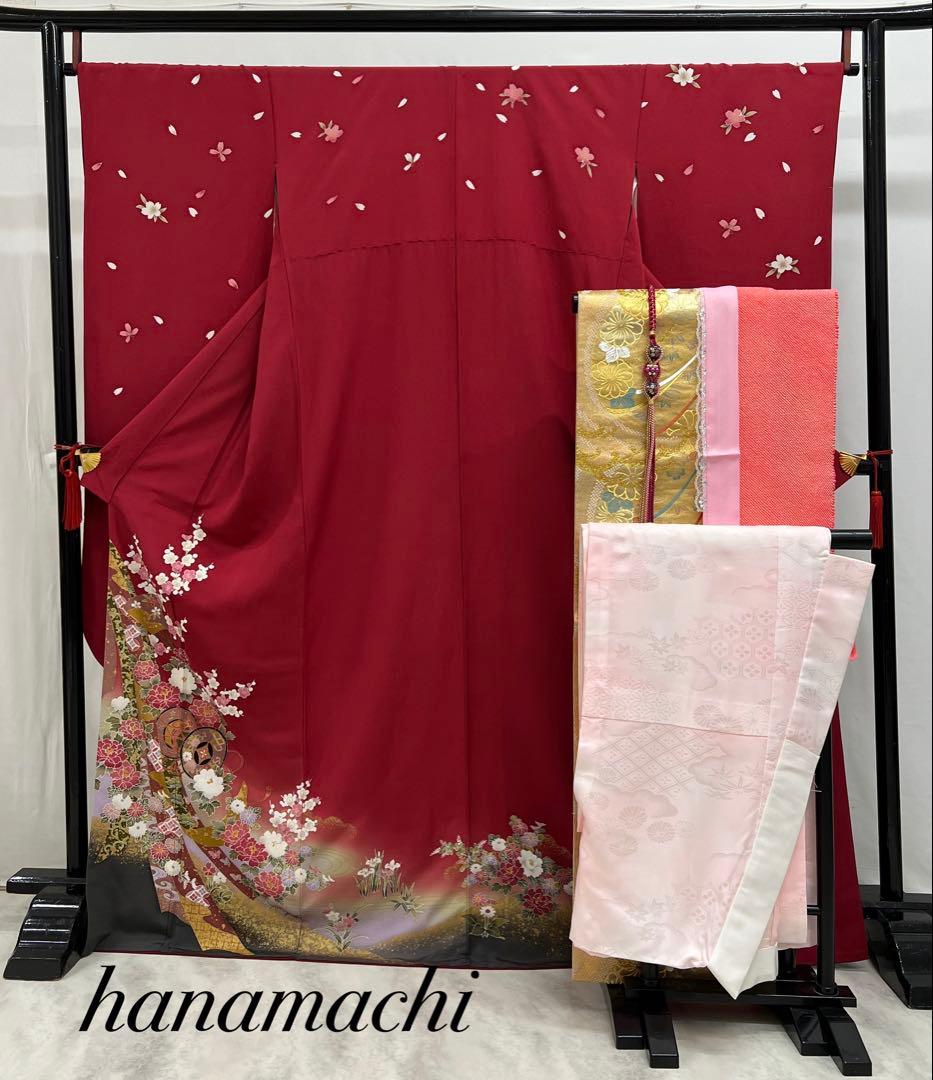 振り袖　フルセット　長襦袢付　赤　成人式　 金彩加工　650