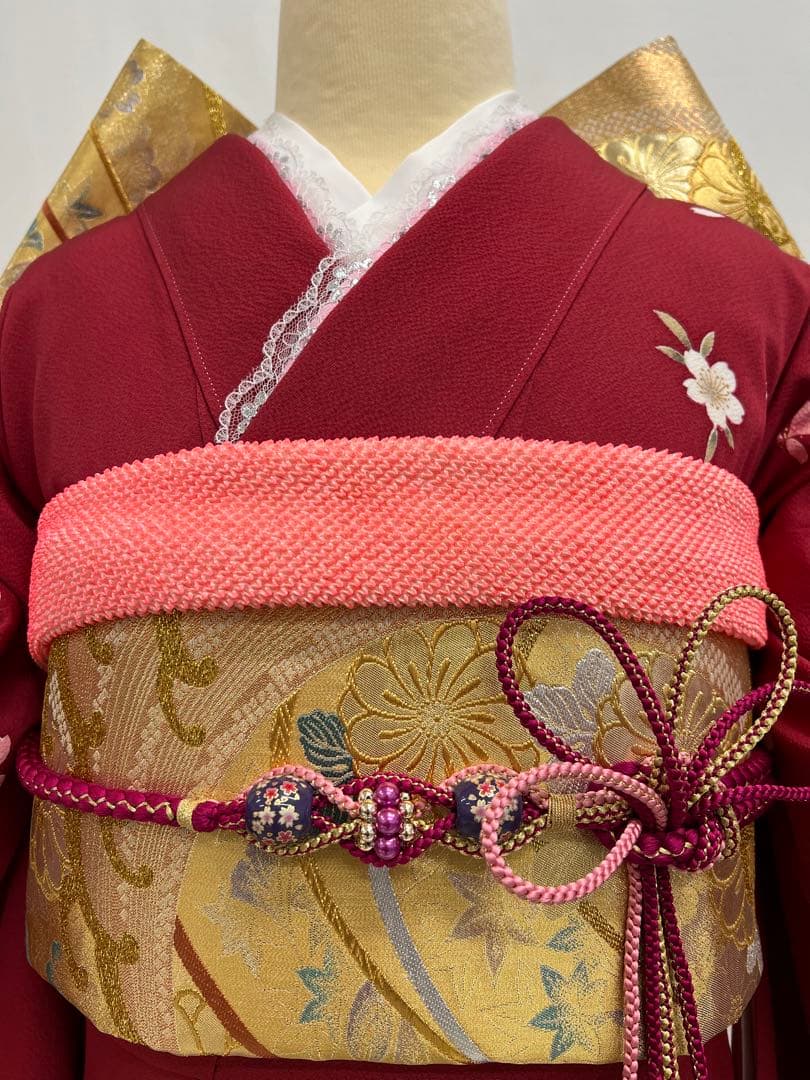 振り袖　フルセット　長襦袢付　赤　成人式　 金彩加工　650