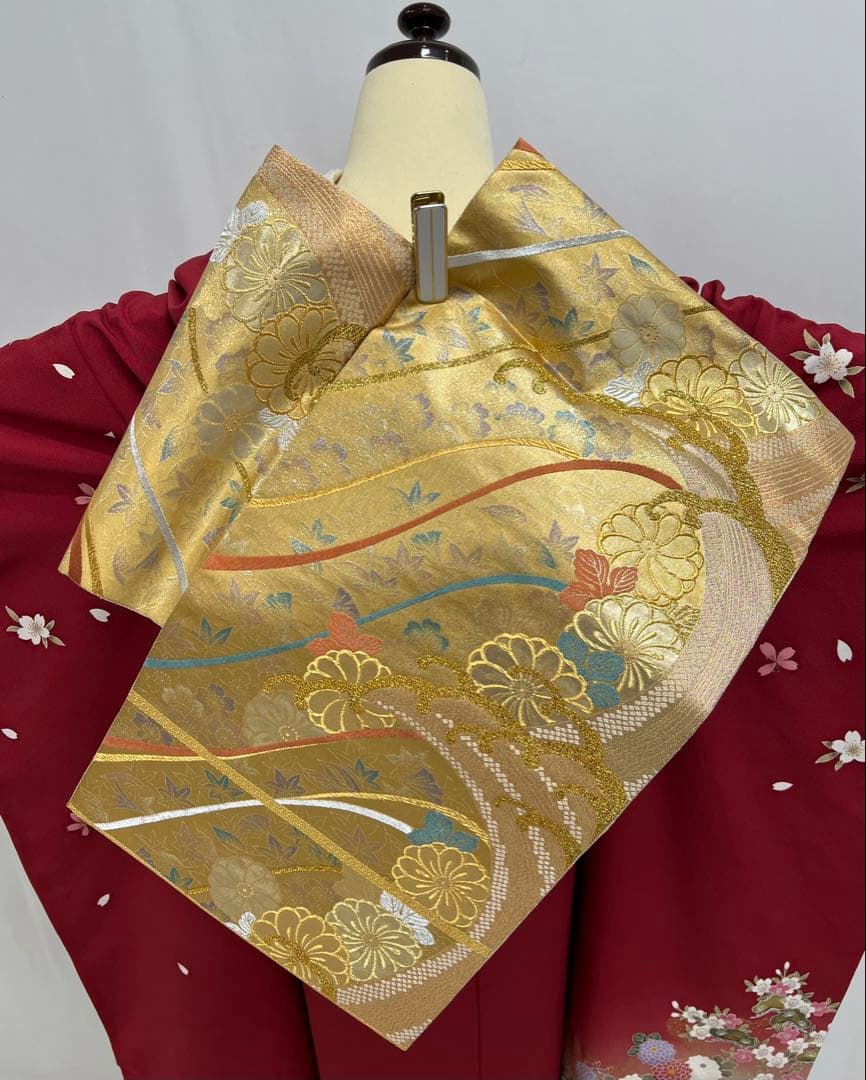 振り袖　フルセット　長襦袢付　赤　成人式　 金彩加工　650