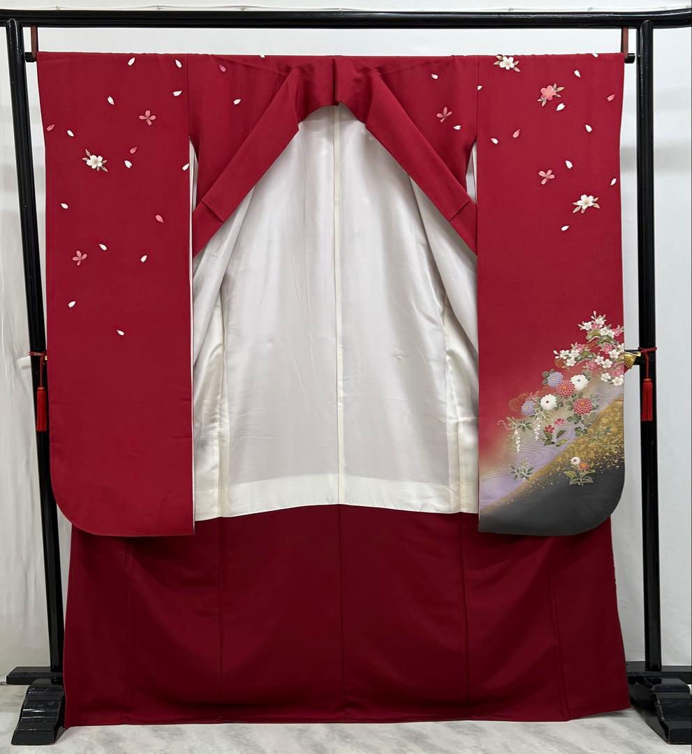 振り袖　フルセット　長襦袢付　赤　成人式　 金彩加工　650