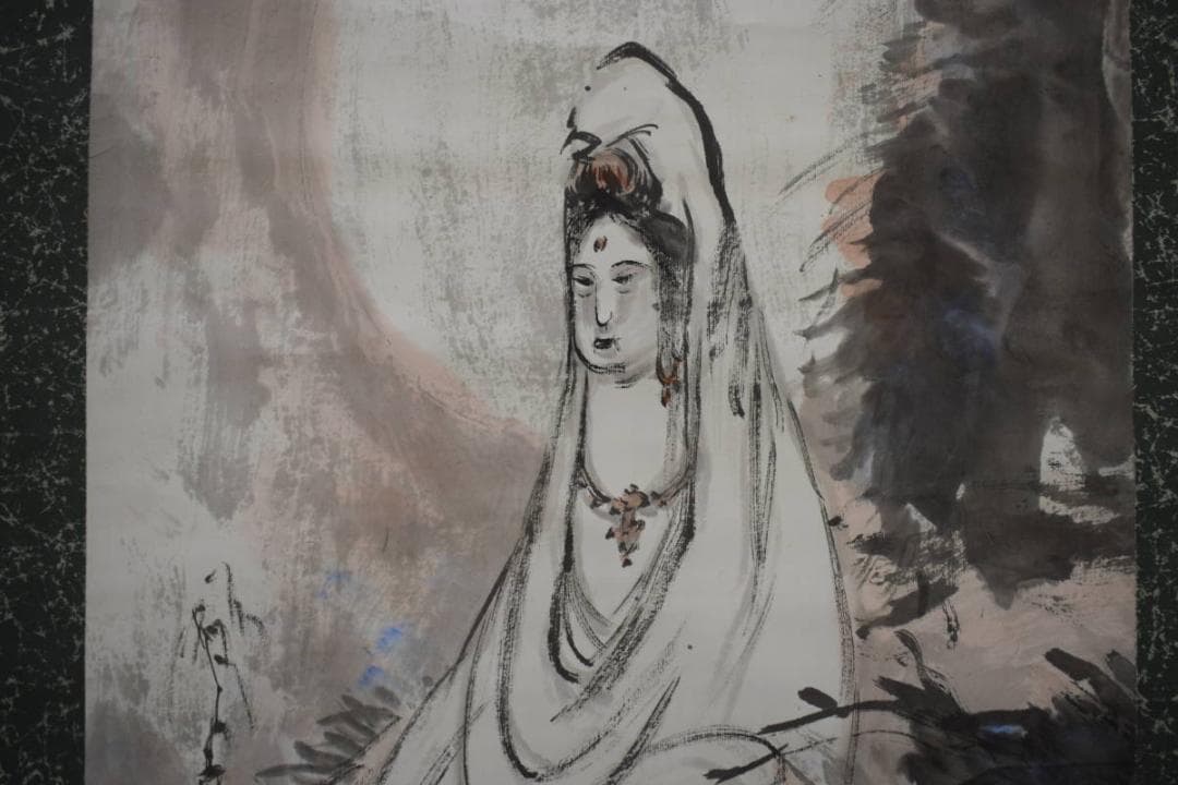 真作/泥谷文景/観上観音図/布袋屋掛軸HG-679