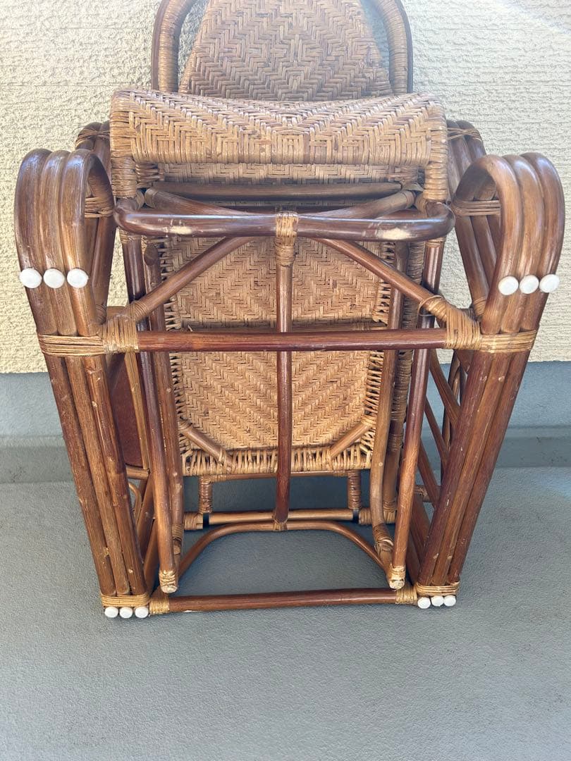 天然籐 ラタンチェア ３段リクライニングチェア リラックスチェア