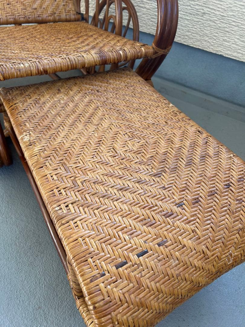 天然籐 ラタンチェア ３段リクライニングチェア リラックスチェア