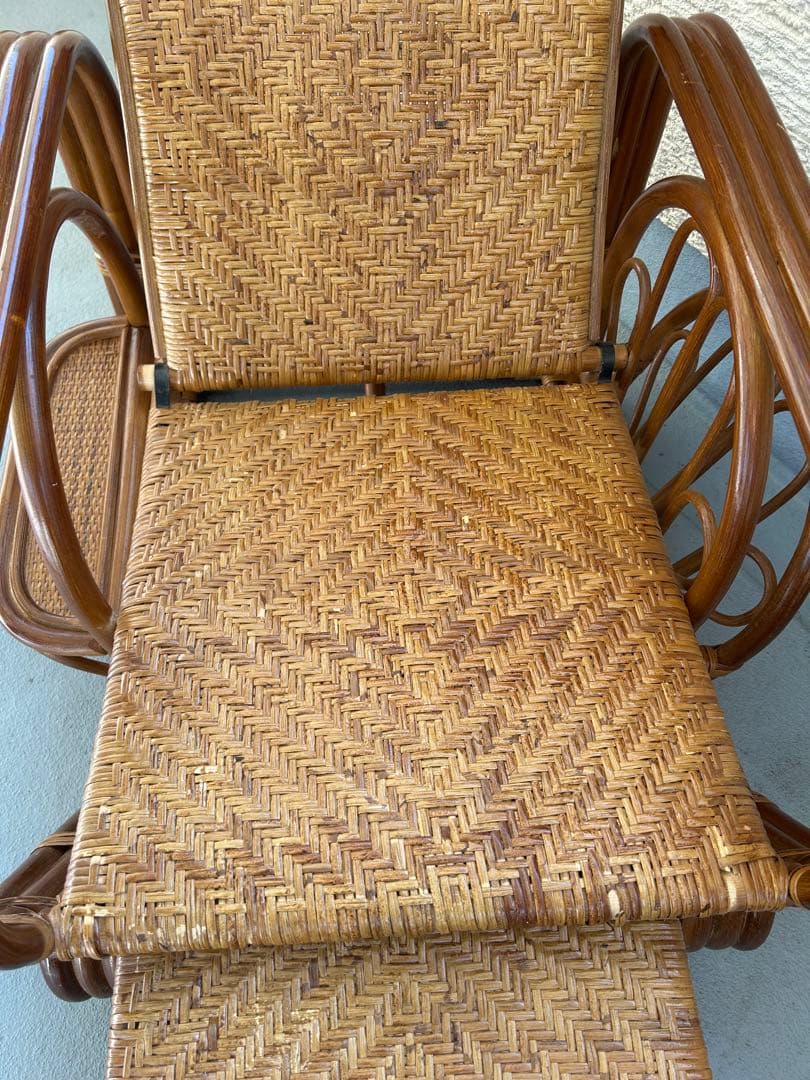 天然籐 ラタンチェア ３段リクライニングチェア リラックスチェア