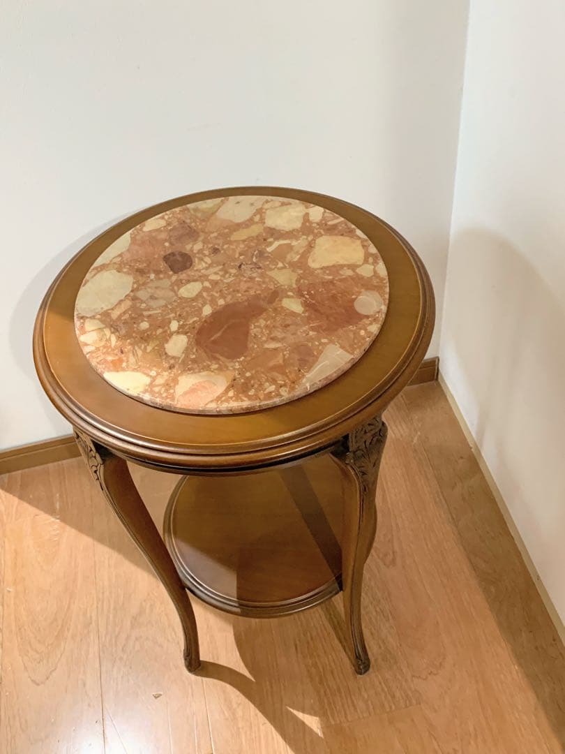 木製　サイドテーブル 　大理石　天板　アンティーク ロココ朝 アールヌーボー