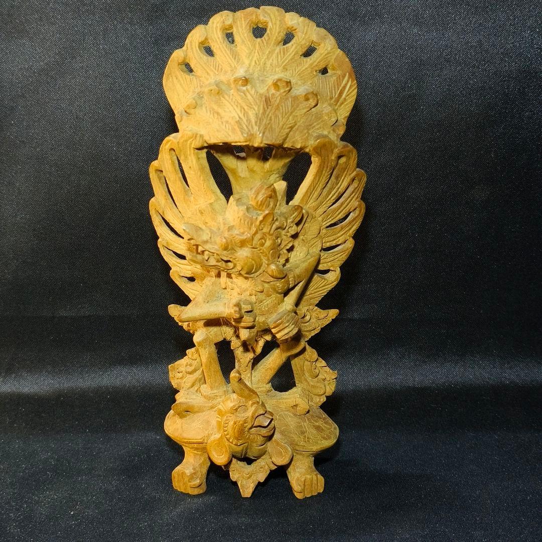 仏教美術 香木白檀細工 インド密教 ガルーダに乗ったウィシュヌ神像 木彫骨董美品