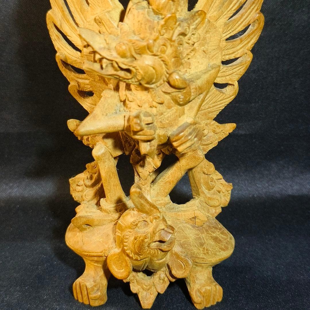 仏教美術 香木白檀細工 インド密教 ガルーダに乗ったウィシュヌ神像 木彫骨董美品