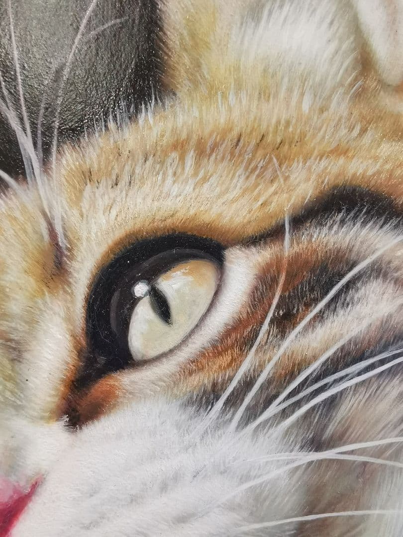 100%手描き 猫の絵画 リアル 写実画 額縁入り インテリア 癒し【送料無料】