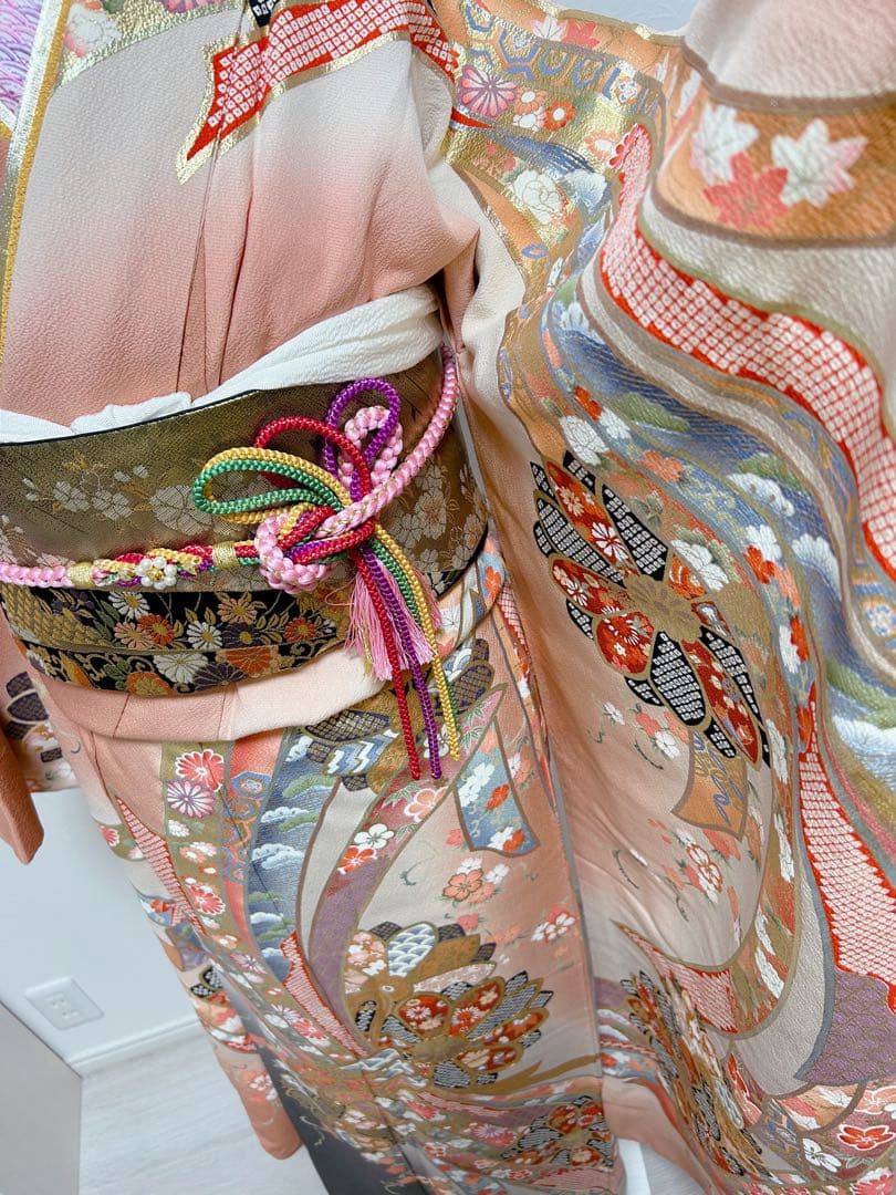 王道豪華古典柄　西陣織帯　正絹振袖フルセット　金彩　金刺繍　アースカラー
