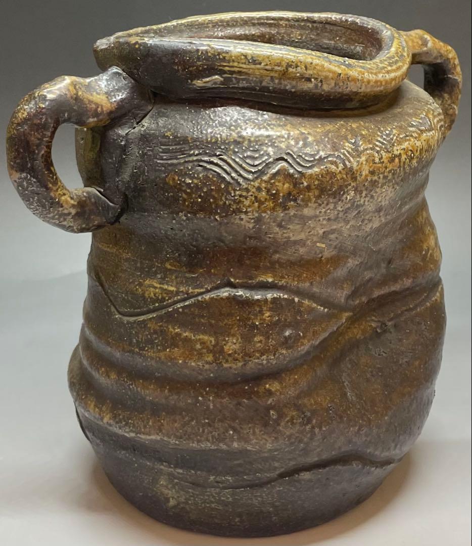 古備前　波状文　窯印　耳付水指　耳付花入　双耳水指　双耳花入　b6220