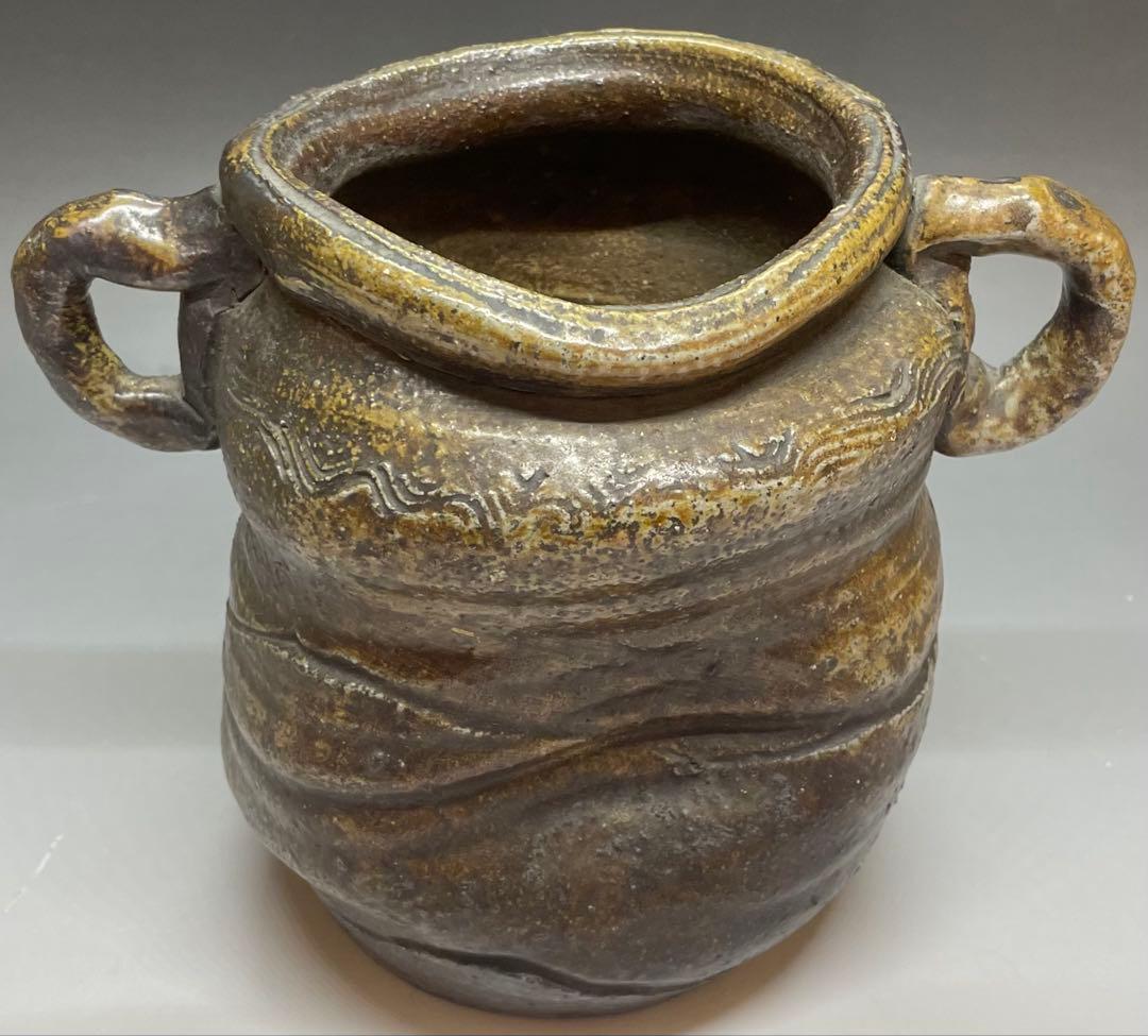 古備前　波状文　窯印　耳付水指　耳付花入　双耳水指　双耳花入　b6220