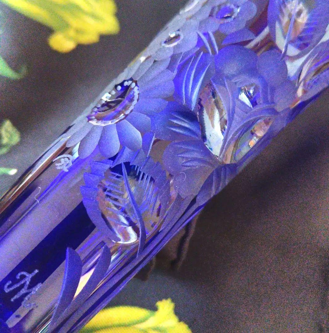 マイセン　コバルトブルー 花彫刻 ガラス フラワーベース 約30cm