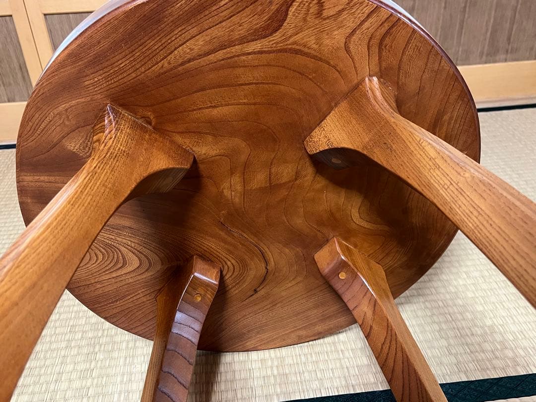 サイドテーブル　2段　丸型　曲木　天然木