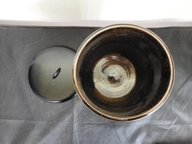 膳所焼　糸目水指　陽炎園　共箱　MA677