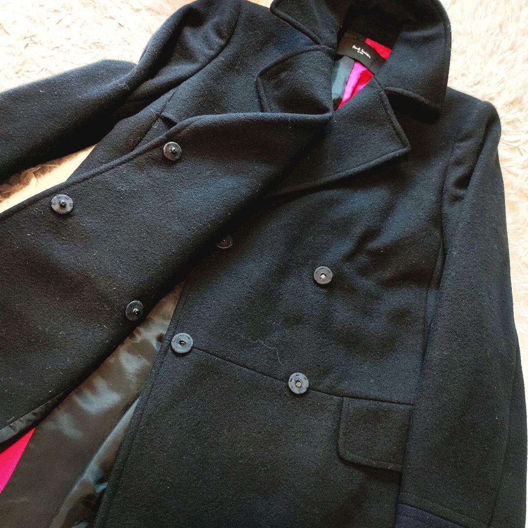ポールスミス チェスターコート ダブルボタン ブラック バイカラー ウール 38