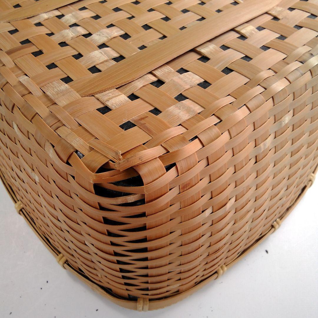 ア50 『島田竹宝斎』作　『松山篭　炭斗　共箱』竹籠　茶道具