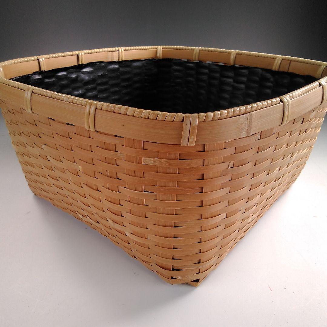 ア50 『島田竹宝斎』作　『松山篭　炭斗　共箱』竹籠　茶道具