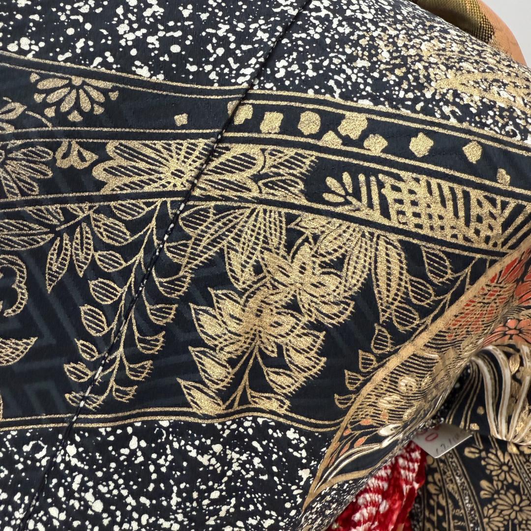 振袖フルセット 黒 刺繍 成人式 草履バック付 裄64.5cm S-200