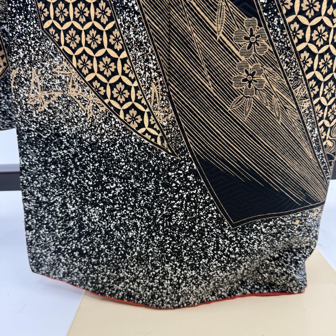 振袖フルセット 黒 刺繍 成人式 草履バック付 裄64.5cm S-200