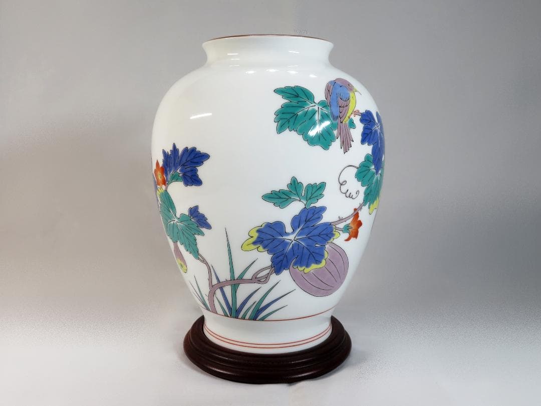 美品 ☆ 十三代酒井田柿右衛門作 花鳥図「夏」の壺 昭和 ヴィンテージ