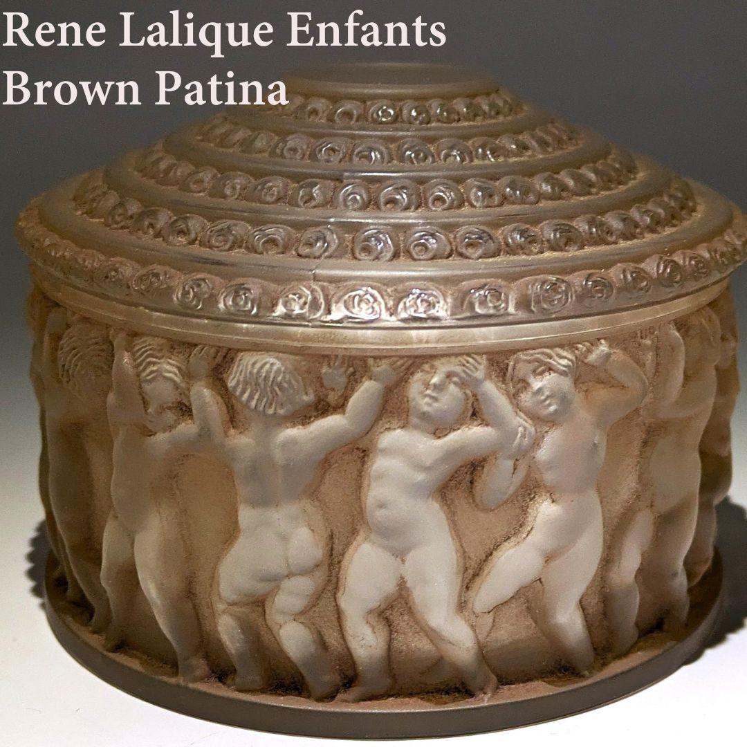 ★生命の神秘★ルネ ラリック アンファン希少な茶パチネ蓋物神秘の子供