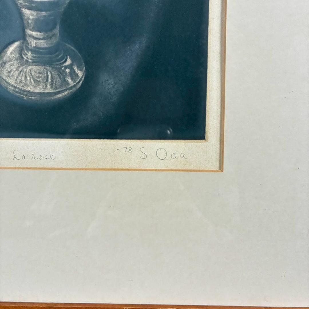 織田繁「薔薇」カラーメゾチント 1978年作 直筆サイン入 ギャラリーシール有