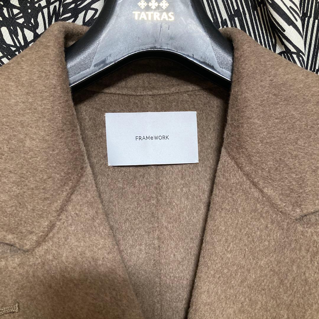 【FRAMeWORK】SUPER160sダブルブレストコート　ブラウン36