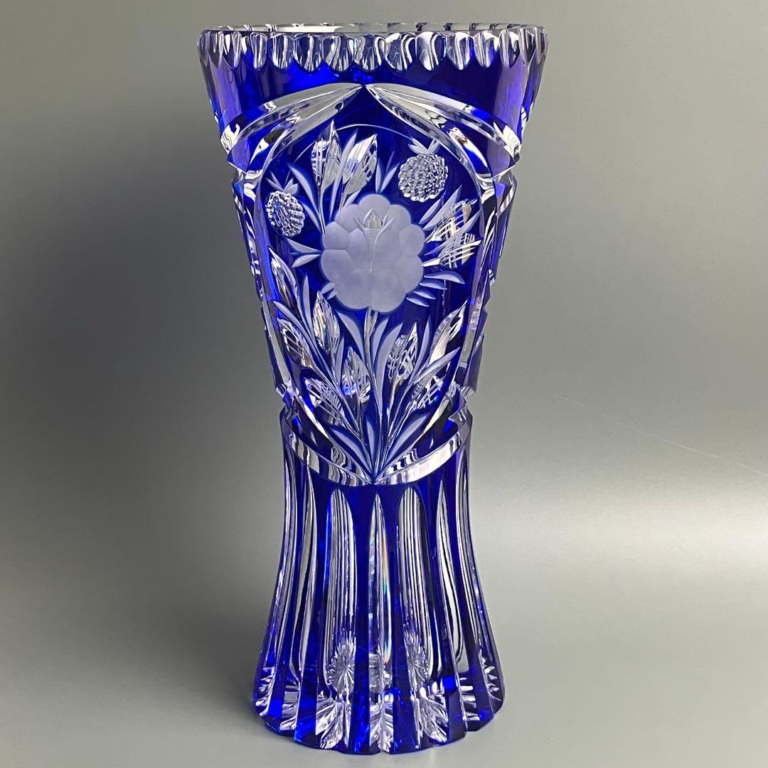 美品 ドレスデンクリスタル ガラス 花瓶 26cm フラワーベース ドイツ