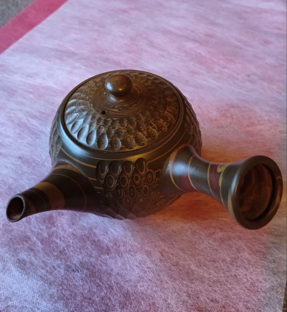 常滑焼 急須 友仙 丸練込 網目カット